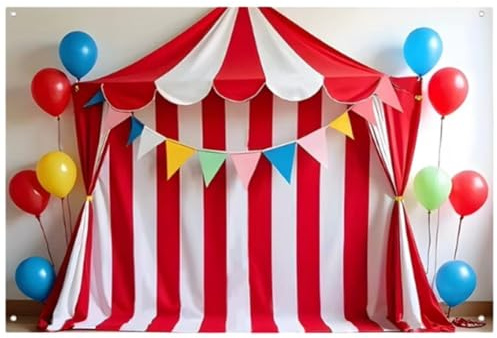 Toile De Fond De Cirque De Carnaval, Bannière À Rayures, Tente, Ballon, Drapeau, Décoration De Fête D'anniversaire Pour Enfant, Bannière, Soirée De Carnaval, Cirque, Fête À Thème, Toile De Fond De