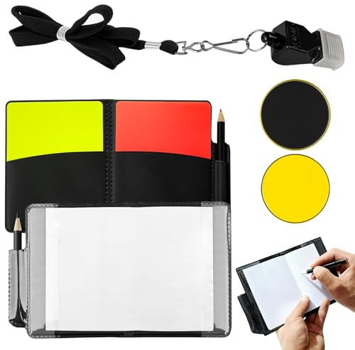 Muexoee Kit Arbitro Futbol Incluye Silbato Arbitro Profesional con Cordón, Tarjetas Arbitro Futbol (Rojo y Amarillo), Dispositivo para el Sorteo, Adecuado para Partidos de Baloncesto Fútbol