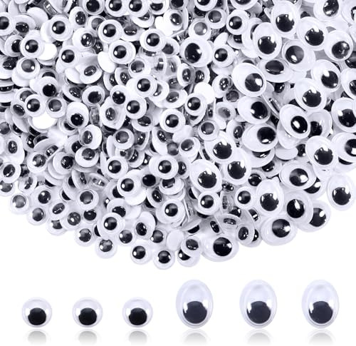 TOAOB 1000 Piezas Autoadhesivo Ojos Seguridad Móviles Negros de Plástico 8 mm Redondo y 10 x 13 mm Oval para DIY Artesanía Animales de Peluche Marionetas