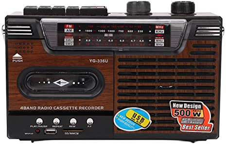Pongnas Bärbar Kassettspelare Inspelare AM FM Radio Boombox med USB TF-kortuttag Hörlursuttag för Hemunderhållning äldre och Barn (EU-)