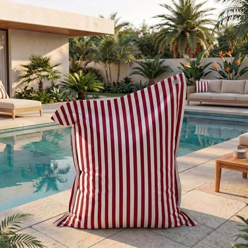 Housse pour Pouf Géant XXL 180x140cm - Rayure Rouge - Anti-UV - Déhoussable - Déco Arts