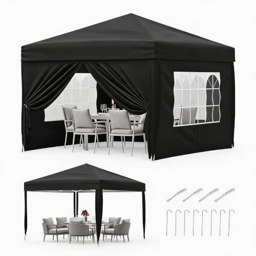 Tonnelle pliante 3 x 3 m imperméable stable avec 4 parois latérales – Tonnelle pop-up pliable en Oxford 420D, protection UV 50+, réglable en hauteur sur 3 niveaux, tente de fête avec sac de transport