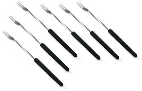 Swissmar F79203 Käse-Fondue Gabeln Set 6-teiliges, Edelstahl, Schwarz, 27cm, Hitzebeständiger Griff, Geschenkset