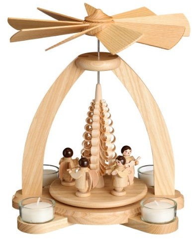 Volkskunstwerkstatt Unger Tischpyramide - Teelichtpyramide mit Engel Natur und Spanbaum - Original Erzgebirge® #1830