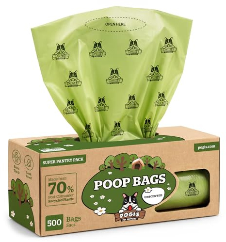 Pogi sacs à crottes pour chiens pour la maison et le jardin – étanches et extra résistants, sans parfum (500 sacs)