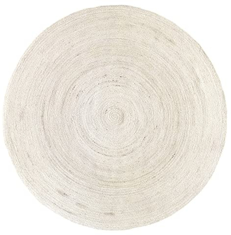 HAMID Jute Teppich Rund - Alhambra Teppich 100% Naturfaser de Jute - Farbe Weiß/Creme (200x200cm)