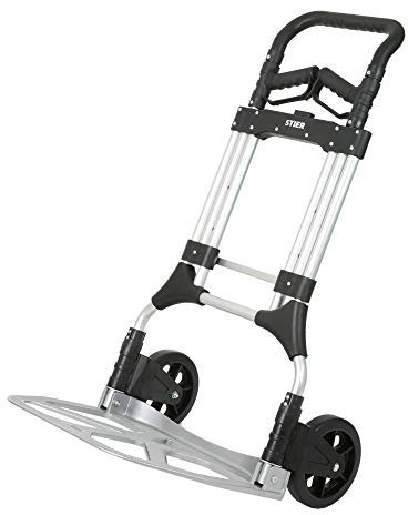 STIER Diable Premium en aluminium pliable 200 kg, 11 kg, réglage en hauteur, chariot de transport, diable de travail