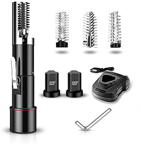 BJYX Elektro Fischentschupper,Elektrischer Fischschuppen Schaber mit 3 Klingen Kabelloser Wiederaufladbarer Fischschuppenentferner Edelstahl Fischentschupper,2 Batteries