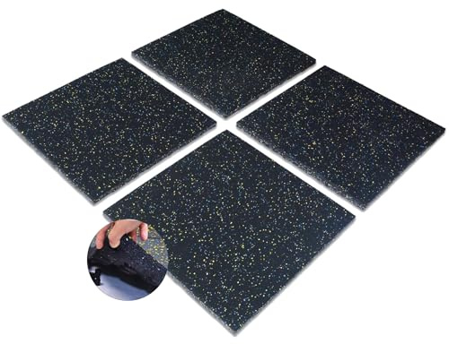 MYOYAY Interlocking Tile 4 Pack Gym Rubber Flooring Mat 20 x 20” x 1” Heavy Duty Anti-Vibration Exercise Mats for Gym Equipment and Cushion for Workouts, Cover 11.12 Sq.FT…