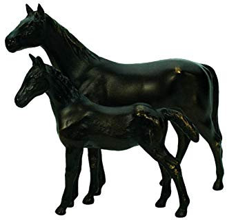 Henecka Büsten u. Skulpturen -Pferde-, Metall-Guss-Figur -Stute mit Fohlen Setzkasten, Sammlerkasten, Sammlervitrine