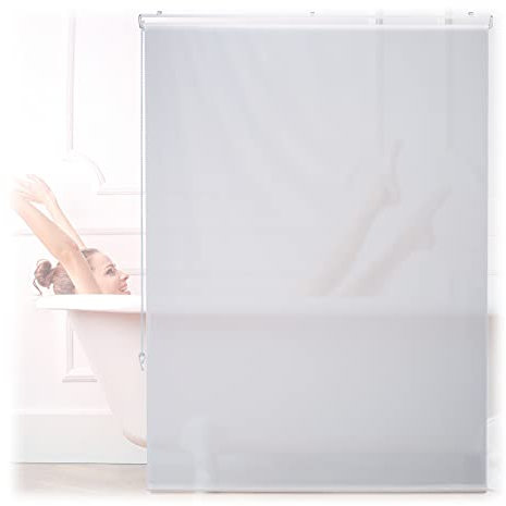 Relaxdays Bathroom Roller Blind, for Shower & Bathtub, Water Repellent, Quick Drying, Ceiling & Window, 120x240cm, White