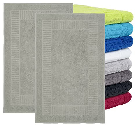 BaSaTex - 2er Pack Badvorleger für Dusche & Badewanne - Badematte Saugfähig & Schnelltrocknend in 60x90 cm - Aus 100% Baumwolle & 800 g/m² - Duschvorleger Öko-Tex Made in Green Zertifiziert - Silber