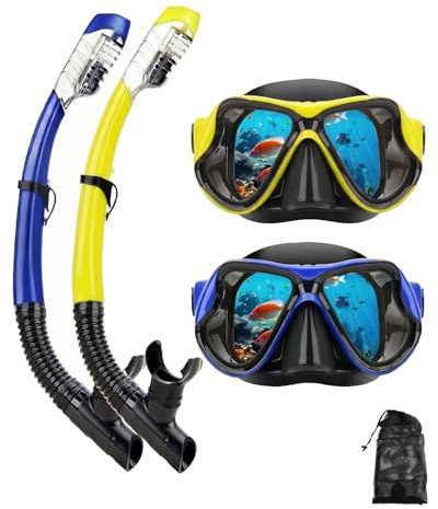 Snorkeling Gear for Adults Youth Kids, Dry-Top Snorkel Mask Set, Anti-Fog Scuba Diving Snorkle mask Set Adult, Panoramic Wide View Dive mask,Snorkeling Packages