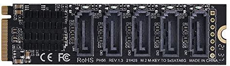 Xiwai NGFF NVME M-Key PCI Express zu SATA 3.0 6Gbps 5 Ports Adapter Converter Festplattenerweiterungskarte JMB585 2280