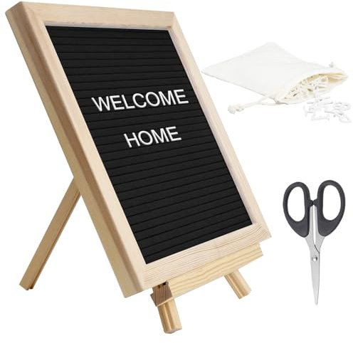 Kinsinder Letter Board aus Holz und Filz, Filz Buchstabenbrett, Auswechselbares Buchstabenbrett, Holzrahmen Botschaftstafel für Büro und Heimdekoration (Schwarz)