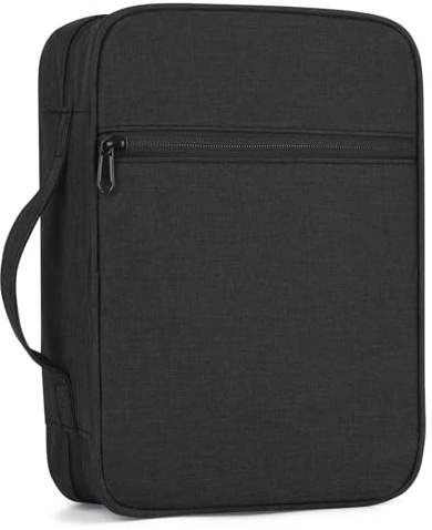 GERMUN Bible Cover with Durable Handle, Carrying Book Case Church Bag Bible, Protective with Zippered Pocket, Bible Study Accessories Supplies, Book Protector for Book Lovers, Black
