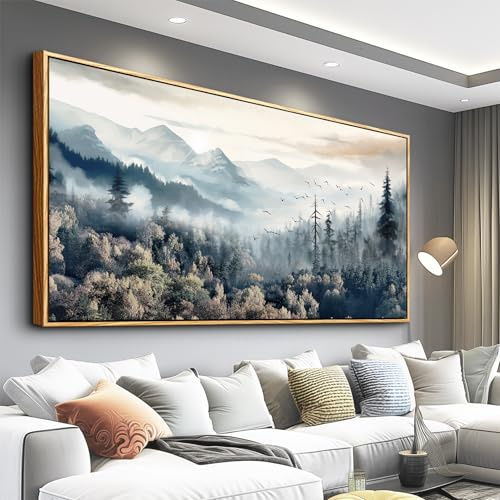 hyidecorart Large Canvas Wall Decor For Office Wood Framed Wall Art For Living Room Modern Bedroom Home Decoration Fog Forest Landscape Abstract Wall Paintings Stretched and Framed Pictures Artwork