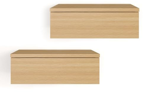 KOMTO Wandregal mit Schublade Buche - Nachttisch Hängend 2er Set Nachttisch Wandmontage Wandschublade Nachtschrank Hängend | Monaco 46 x 30 x 15 cm