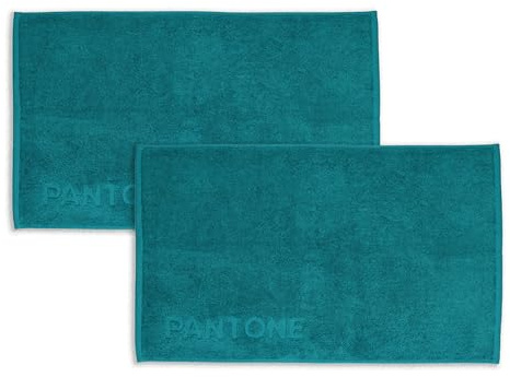 Pantone™ – Alfombra de baño absorbente de 50 x 80 cm, esponja de puro algodón 100 % certificado Oeko-Tex, juego de 2 alfombras de baño, ducha, bañera, color verde azulado, suaves, resistentes a los