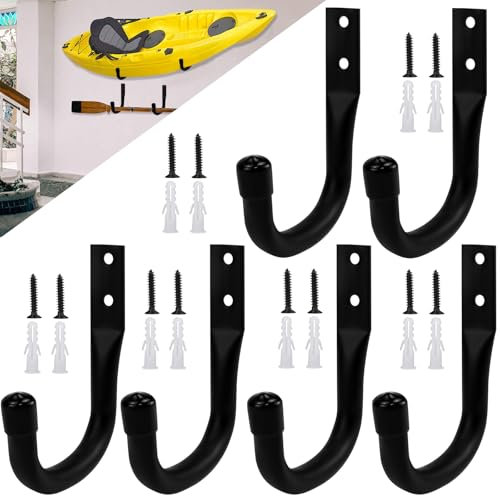 HEKOBAG 6 Pezzi Ganci per Garage a J Ganci da Parete per Garage Ganci da Muro per Garage Ganci da Muro Robusti Appendere Biciclette in Garage per Attrezzi da Garage di Grandi, Nero, 110mm*90mm*19mm