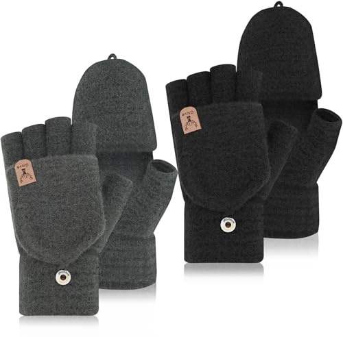 Meng Jiaran 2 Pairs Fingerless Flip Thermal Gloves Winter Knitted Convertible Fingerless Gloves Insulation Warm Convertible Mitten Flap Cover for Women and Men
