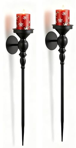 Candle Sconces Wall Decor Set of 2: Walasis Large Black Wall Candle Holders for Pillar - Gothic Metal Wall-Mounted Candle Sconce for Living Room Bathroom Bedroom