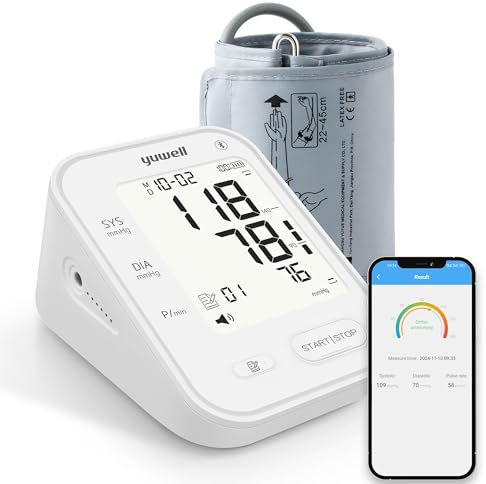 yuwell Blood Pressure Monitor with Bluetooth, Extra Large Upper Arm Cuff, Digital BP Machines for Home Use with Large Backlit Screen, Voice Broadcasting Function, Power Adapter are Included (YE650AR)