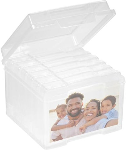 Storage Box 7 x 5, 6 Inner Photo Keeper, Clear Plastic Boxes for Craft Puzzle Sticker Photograph Organizer