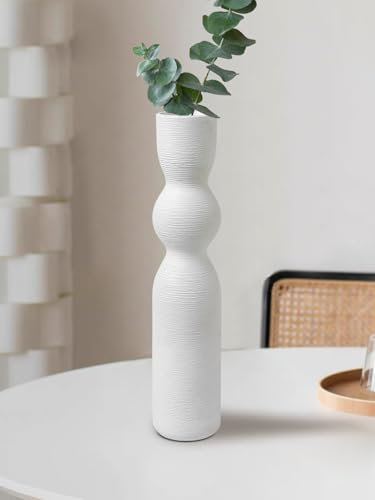White Ceramic Tall Vase, 38cm Minimalist Style Flower Vases for Home, Office, Party, Wedding Decorative