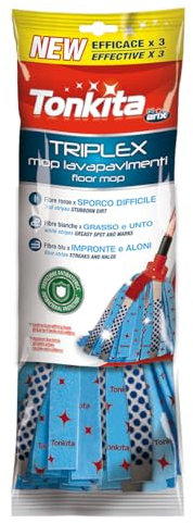 TONKITA | Triplex Mop Ricambio con Antibatterico e Abrasivo, Mocio Lavapavimenti Senza Manico Extra Assorbente con 3 Fibre Pulenti per Sporco Ostinato