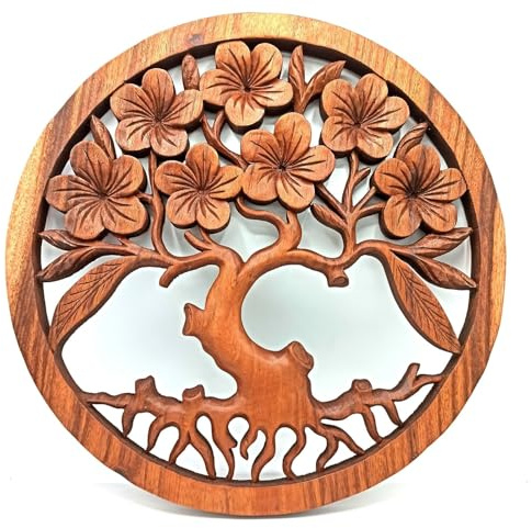 Genérico Panneau décoratif en bois de suar Arbre de vie | Fabriqué à la main en Indonésie | Idéal pour la décoration murale, apporte une élégance naturelle et un esprit authentique 40 cm