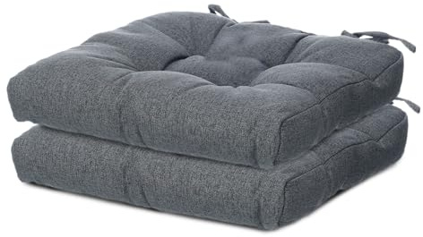 TIENDA EURASIA – Pack Cojines Sillas | Material Tela (Poliéster) | Material de Relleno 100% Poliéster | Tamaño 40x40x7 cm | 2 Cordones de Sujeción | Cojines Exterior Jardín (Gris Oscuro, Pack 2)