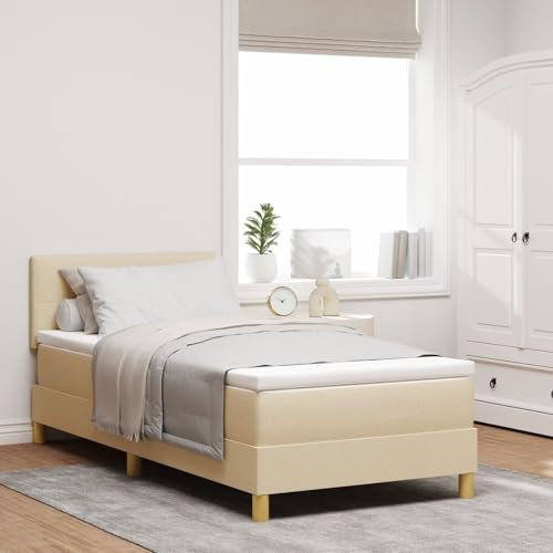 vidaXL Boxspring Säng med Madrass Grädde 100x200 cm Tyg
