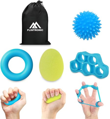 Flintronic 5 stycken handtränare fingertränare, handtagstränare, handtränarset, tre motståndsnivåer, äggformade greppbollar, för klättring, gitarr och piano