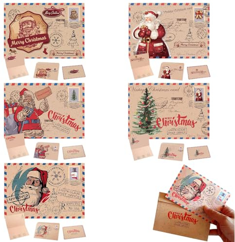 Yuqilin 15 Pièces Carte de Voeux Carte Noel avec Enveloppe Pliable christmas cards 5 Modèles Classiques de Noël Cadeau Noel avec Enveloppe pour Famille Amis Camarades Classe Voisins