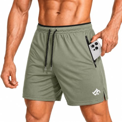 LORSPORTCH Pantalones Cortos de Gimnasio para Hombre Correr Deportivos Bolsillos con Cremallera Verde XXL