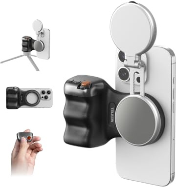 TELESIN Fun Shot Smartphone Handle Grip (Noir) + C03 Lampe Magnétique pour Selfie (Argenté) Set, Compatible avec iPhone et Android, Kit de Création pour Selfies/Photographie/TikTok/Appels Zoom/Vidéo