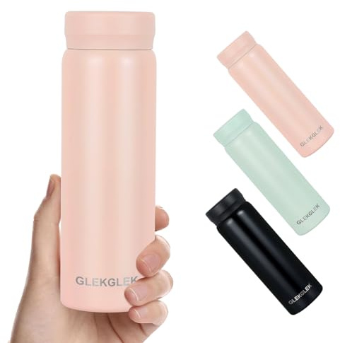 GLEKGLEK Mini Botella Isotérmica 280ml, Botella Agua Pequeña sin BPA, para Café, leche, Bebidas Calientes o Frías, para llevar en el Bolso o en el bolsillo (Rosa)