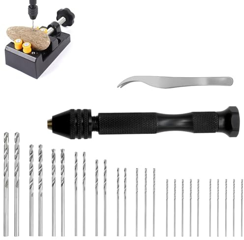 Mini trapano manuale a mano con 25 pezzi micro punte 0,5-3,0 mm, trapano di precisione per gioielli, artigianato e modellismo, mini trapano manuale, vite da banco in metallo con punte