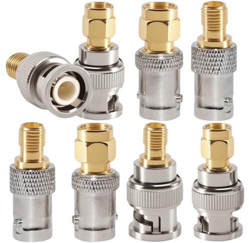 Antennadapterset, 8 x antennadapter-kopplingar, SMA-kontakter, uttag till BNC-adapter, BNC-kontakt, uttag till SMA-kontakt, koaxialadapterset för HF-antenner, skanner, ham- eller handhållna