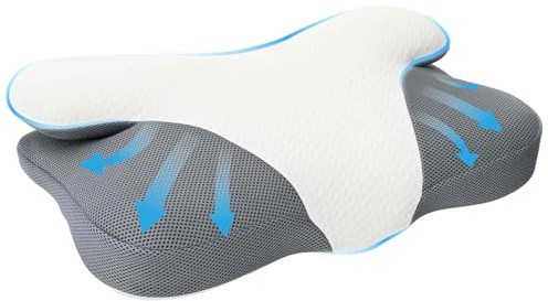 vidaXL Almohada con Almohada 59 x 38 x 14 cm Poliéster, Cojín Cervical ergonómico, Funda Desmontable, cómodo y terapéutico para un sueño Moderno y Relajante