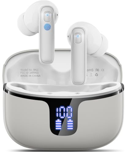 Ecouteurs Bluetooth sans Fil,Écouteurs sans Fil Intra-Auriculaires HiFi Stéréo avec Réduction de Bruit ENC,40H d'Autonomie,IP7 Étanche,Écran LED,Appairage en un Pas, Pour Sport/Téléphone/Travail
