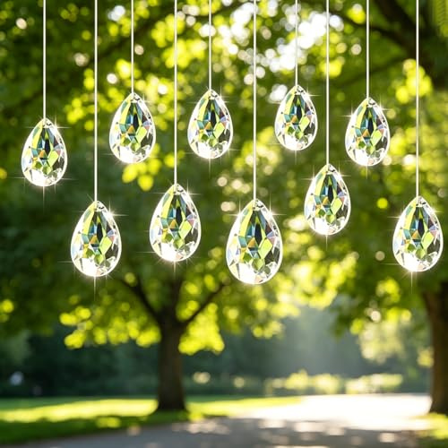 10 Pièces Attrape Soleil Cristal, Prisme Boule Cristal 30 mm à Suspendre Verre Transparent avec Fil, Décoration Fenêtre pour Mariage Jardin Maison Lustre DIY (10)