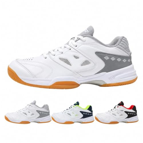 Scarpe da Badminton Uomo, Scarpe Indoor Antiscivolo Traspiranti Stringate con Suola in Gomma per Ping Pong, Tennis Tavolo, Squash, Volleyball e Allenamento(Gray,41EU)