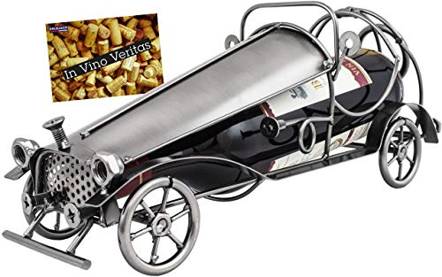 BRUBAKER Weinflaschenhalter Vintage Auto Oldtimer Flaschenständer Deko-Objekt Skulptur mit Grußkarte für Weingeschenk