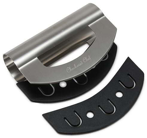 Checkered Chef Salad Chopper Tool, Mezzaluna Knife Stainless Steel Vegetable Rocker