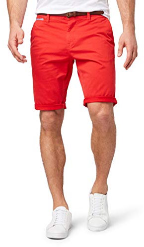 TOM TAILOR Herren Josh Regular Slim Chino Shorts mit Gürtel 1007868, 17761 - Tibet Red, 34