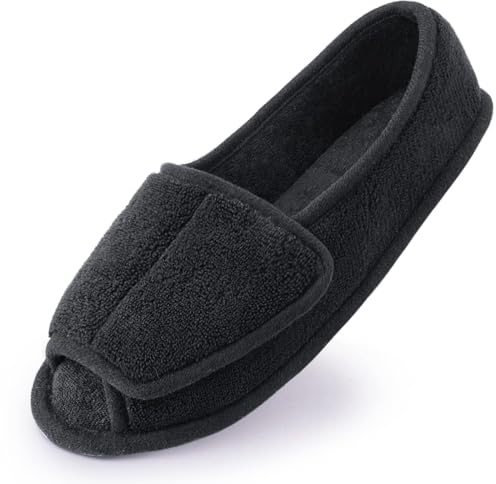 Git-up Ladies Diabetic Slippers/W Arthritis Edema Adjustable Closure Memory Foam House Shoes Open Toe, 6 UK, Black