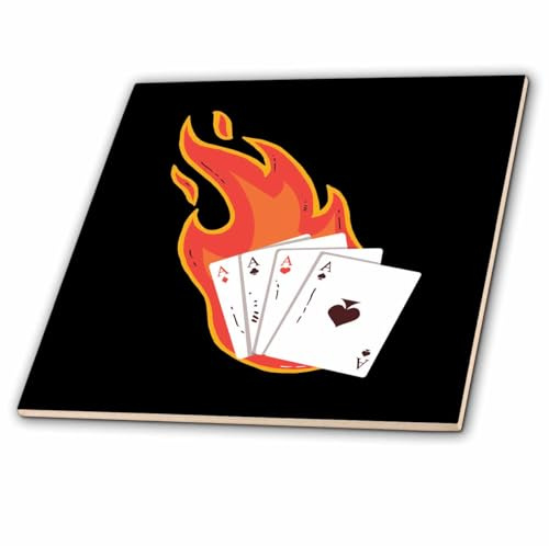 3dRose Poker Cards for Casino with Fire Play 8 Inch Ceramic Tile