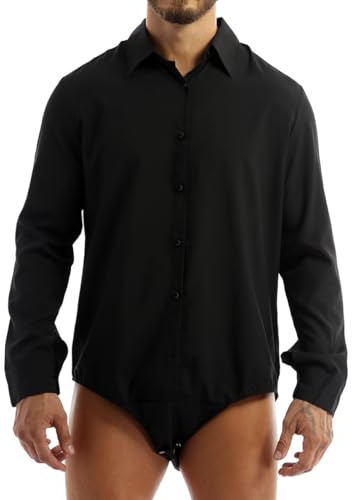 YiZYiF Camicia Body da Danza Latino Moderno Uomo Costumi da Ballo Bottoni di Base Dancewear Tango Samba Rumba Pratica Prestazione Competizione Nero L